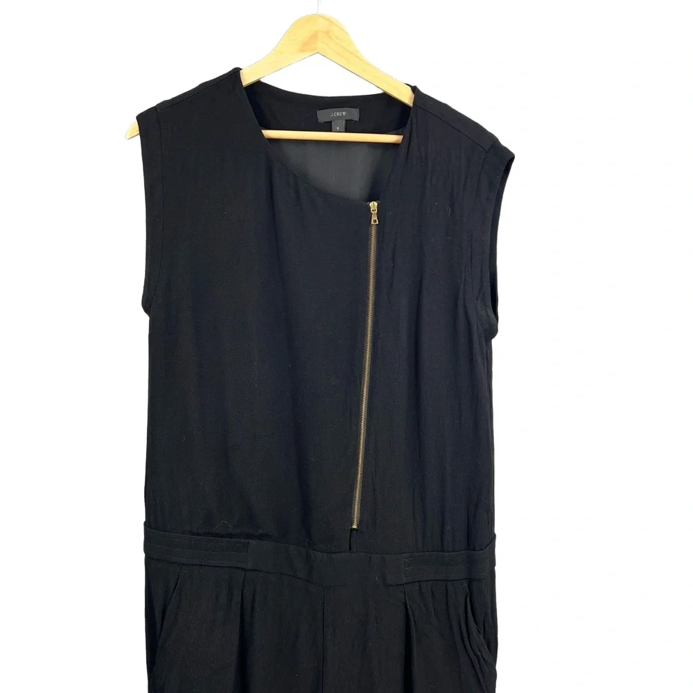 J.CREW Jumpsuit Black Asymmetrical Zip Sleeveless Tapered Minimalist Size 8‎